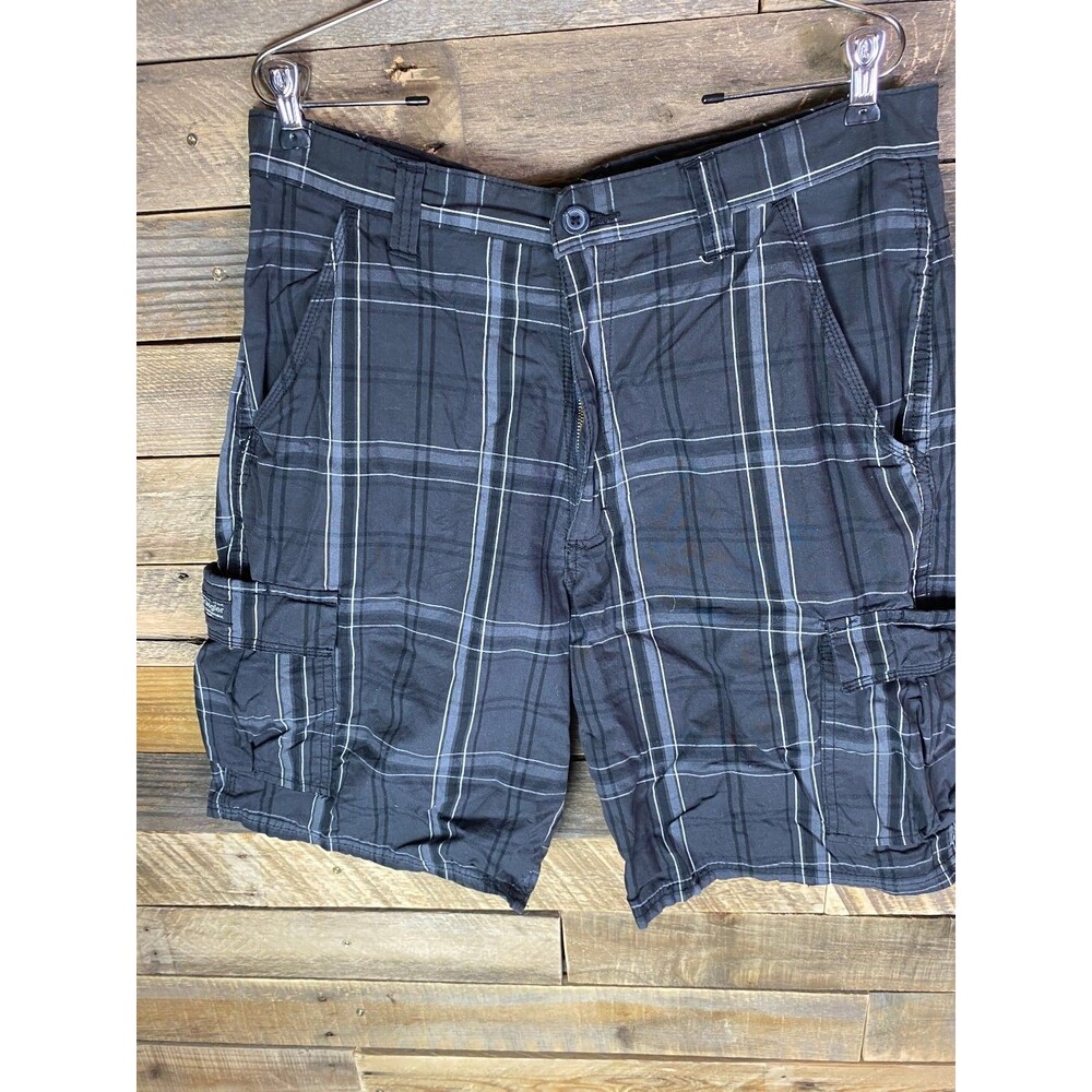 Wrangler Shorts Men's Tag Size 34 Gray Plaid Cargo Cotton Casual